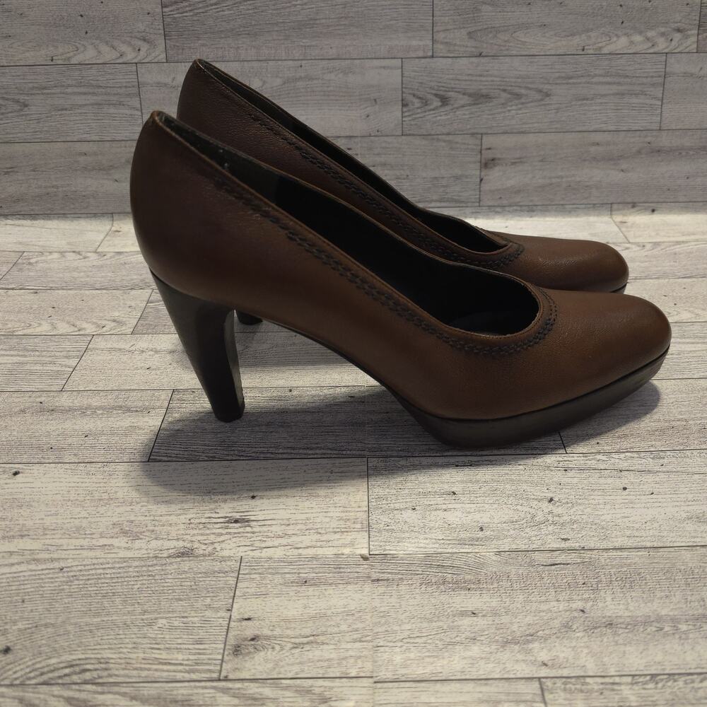 STUART WEITZMAN Brown Leather Platform Pumps 3.5" Heel Size 9M - Picture 3 of 13